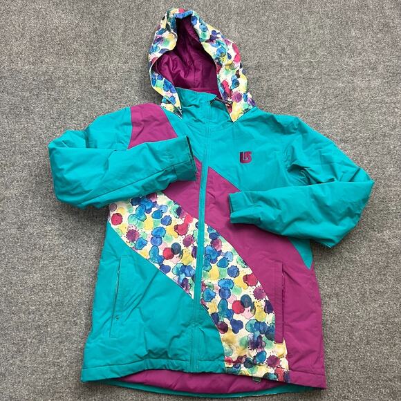 Burton Girls Ski Snow Jacket Size Large (14/16) Blue Pink DryRide Hooded